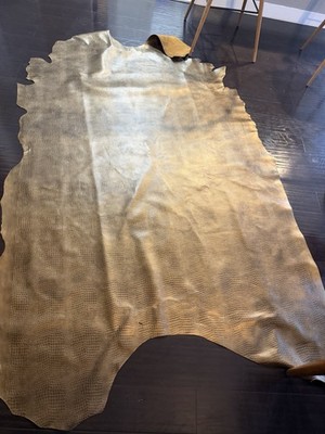 Brown Gold Genuine Leather Cowhide Embossed Crocodile Alligator Hide 44sq Ft.