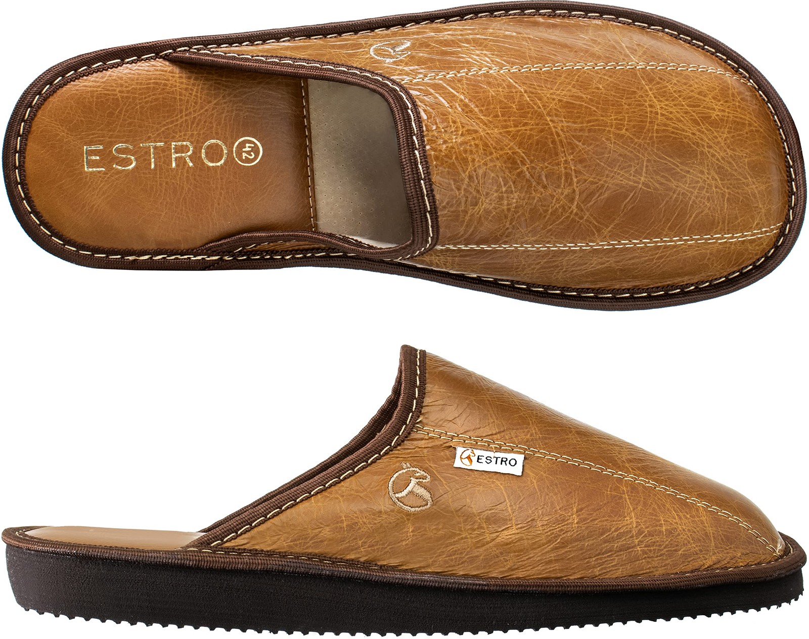 ESTRO Ciabatte Uomo Casa Pelle - Pantofole Uomo Casa Lana Ciabatte Vera (y7U)