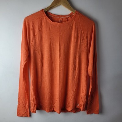 Good Move M&S Women Size 12 Orange Wool Long Sleeve Top Sport Run Exercise