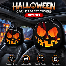 2Pcs Halloween Horror Face Printing Car Headrest Covers Universal Elastic Car