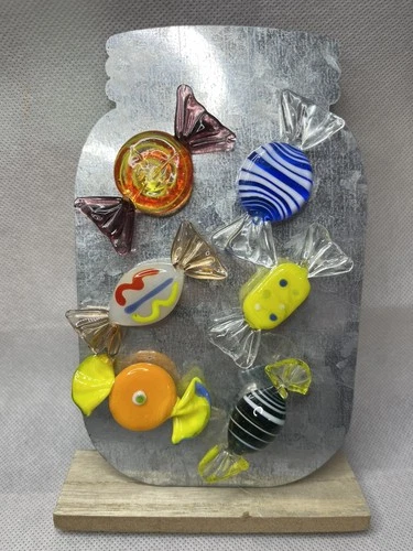 Blown Glass Wrapped Candy Magnets Lot of 6  Vintage Murano Style
