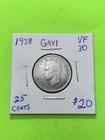 1938 Canadian Silver Quarter [25c] AG  Early King George VI.   VF30.  NICE COIN!