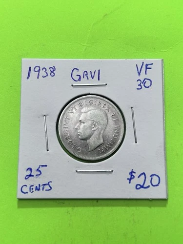 1938 Canadian Silver Quarter [25c] AG  Early King George VI.   VF30.  NICE COIN!