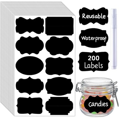 200 Pcs Chalkboard Labels Reusable Blackboard Stickers for Jars Spice Bottles