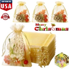 200× Golden Drawstring Organza Pouches 4"x6" Christmas Jewelry Candy Gift Bags