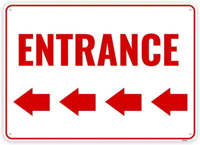 1PC Entrance Sign Left Arrow, 14 X 10 Inches - Aluminum - Entry Enter Here Only