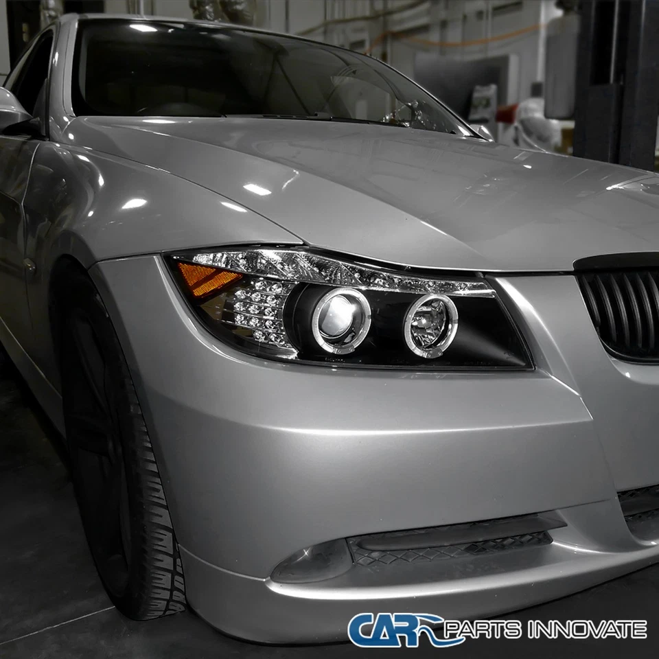 Black Fits 2006-2008 BMW E90 325i 328i Sedan LED Halo Projector Headlights Lamps Foto 4 de 4