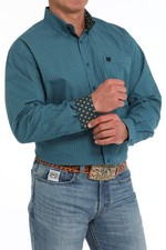 Cinch Mens Dark Teal Plaid Print Long Sleeve Shirt MTW1105865