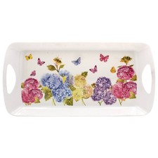 Melamine Medium Serving Tray Durable Dish Platter Butterfly Blossom Floral Pink
