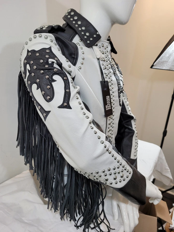 Chaqueta de motociclista Zara negra blanca para hombre talla L con tachuelas Foto 2 de 4