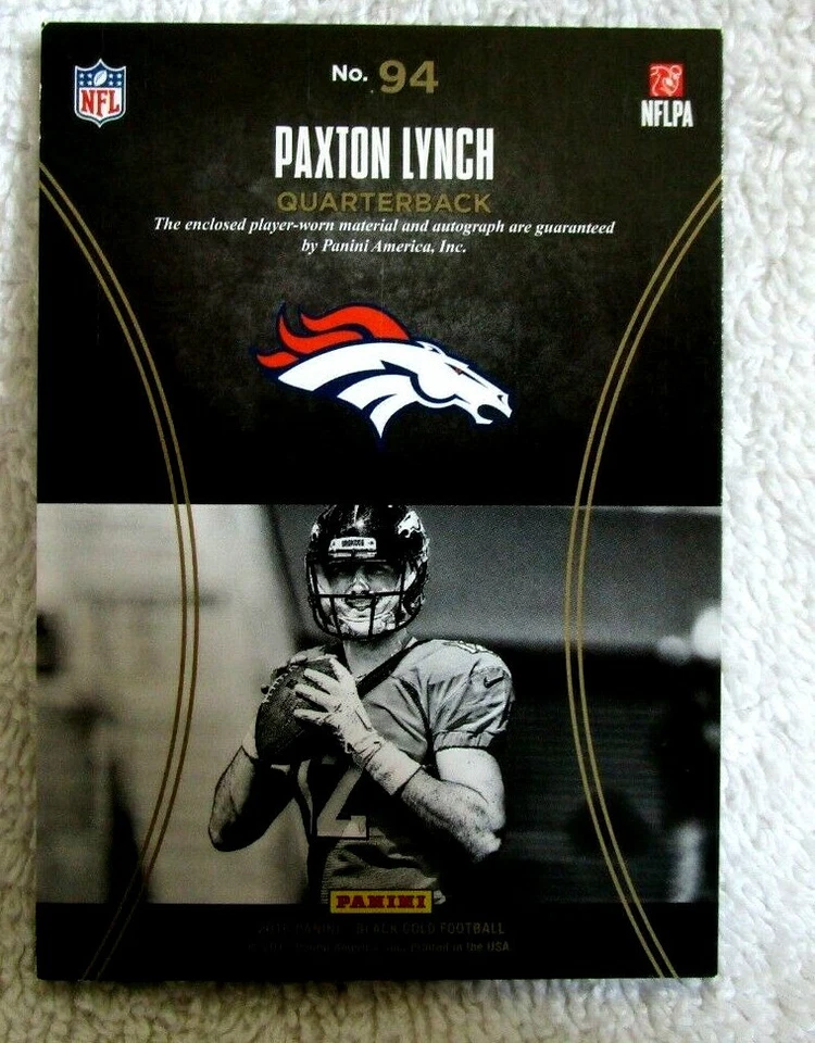 PAXTON LYNCH RC 2016 BLACK GOLD ROOKIE GU PATCH GOLD AUTO#34/229!BRONCOS QB RC - Image 2 of 2