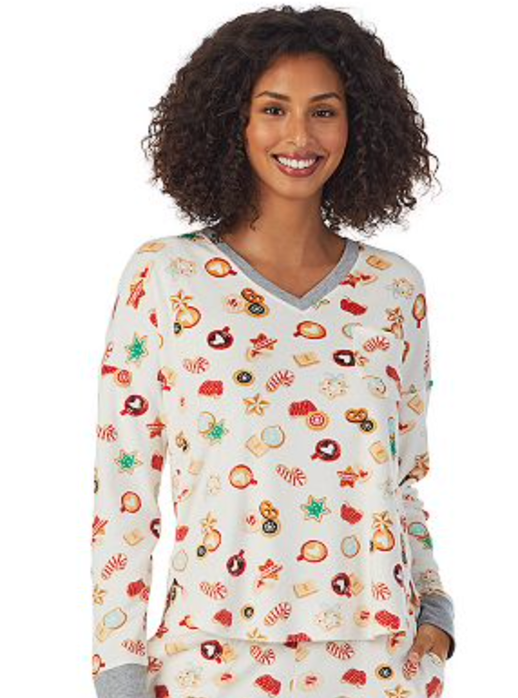 Women's NWT Cuddl Duds Christmas Cookie Velour Pajama Top Size L