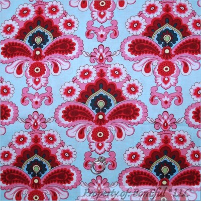 BonEful FABRIC FQ Amy Butler Pink Blue French Wallpaper Flower Damask Belle RARE