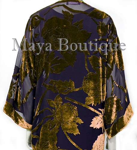 Antique Gold Long Kimono Jacket Silk Burnout Velvet No Fringe Maya Matazaro - 第 7/9 張圖片