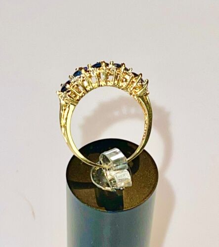 Vintage massiver 14K Gelbgold natürlich blauer Saphir & Diamantring Größe 6,5 - Bild 4 von 4