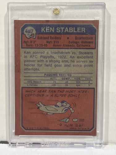 1973 Topps #487 Ken Stabler Rookie RC Near Mint - Picture 4 of 8