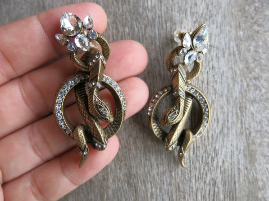 Pendientes Serpiente Roberto Cavalli - Gota Colgante Latón con Estrás, 55x25mm Foto 2 de 4