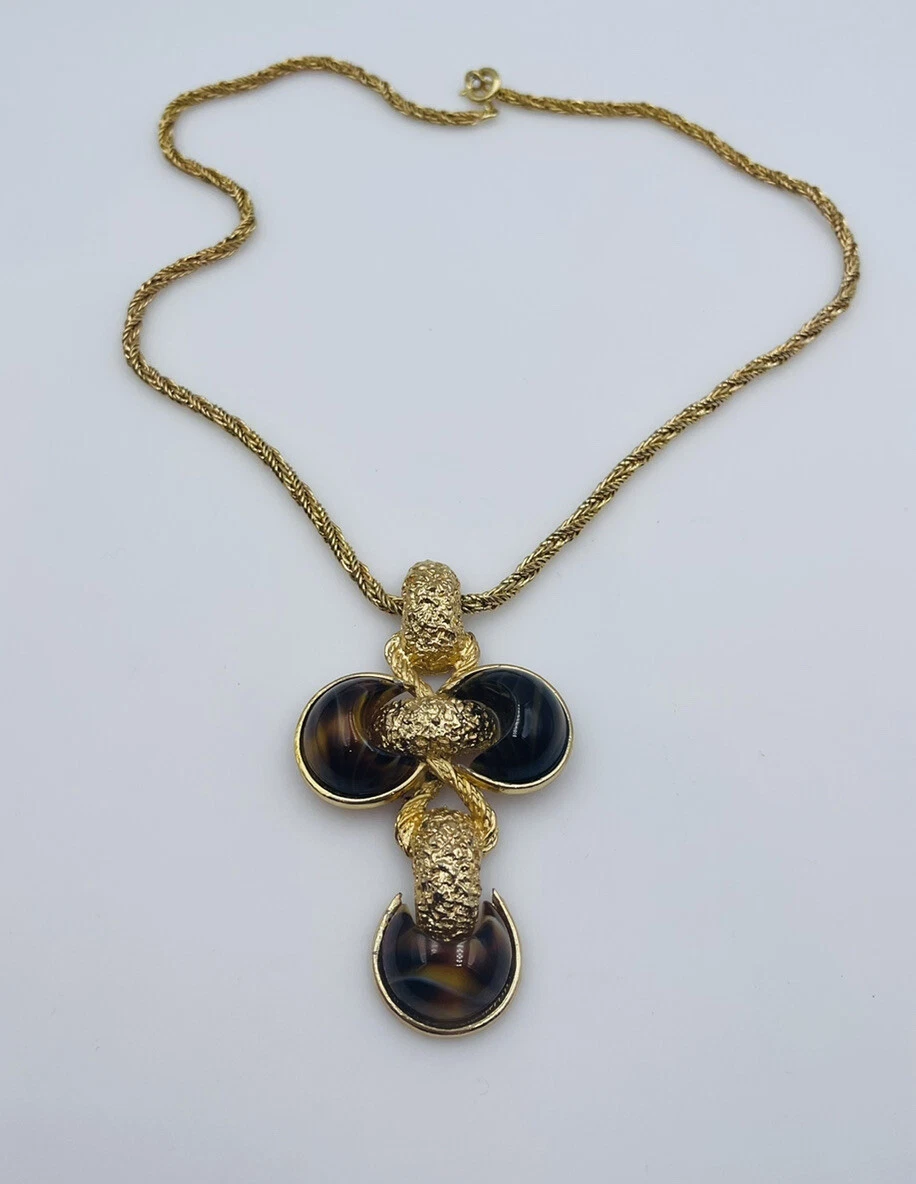 Grosse Allemagne dior Créateur Vintage 1972 Plaqué Or Coulé Verre Collier