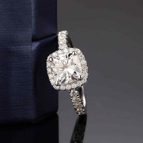 3CTW Cushion Cut DEF Moissanite Wedding Engagement Ring 14k White Gold Plated - 第 6/6 張圖片
