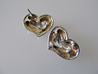 Vintage Two-toned Metal Rhinestone Asymmetrical Heart Earrings — photo 3