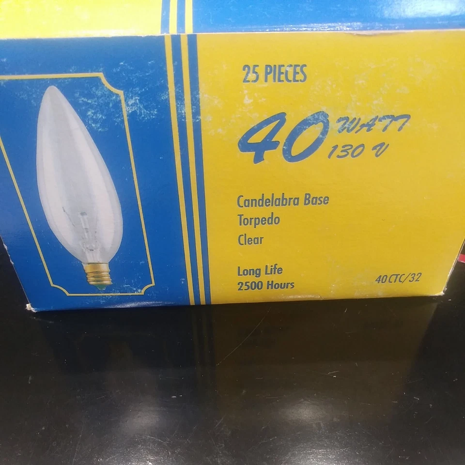 25 new Bulbrite chandelier bulb WA77. 40 Watt torpedo Tip Candelabra Base clear - Image 2 of 4