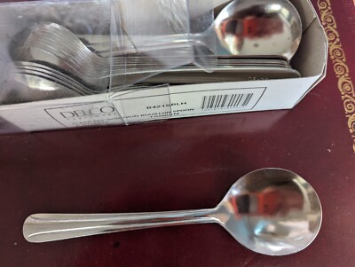 Delco Tableware Clear Pak Dominion 24 Bouillon spoons Brand new box stainless