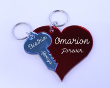 Key to Your Heart Key Chain PERSONALIZED ACRYLIC MIRROR HEART KEY Key Ring