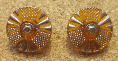 2-Czech Glass Art Deco Silver Accented Beaded Design-Amber Buttons #80 16.87mm