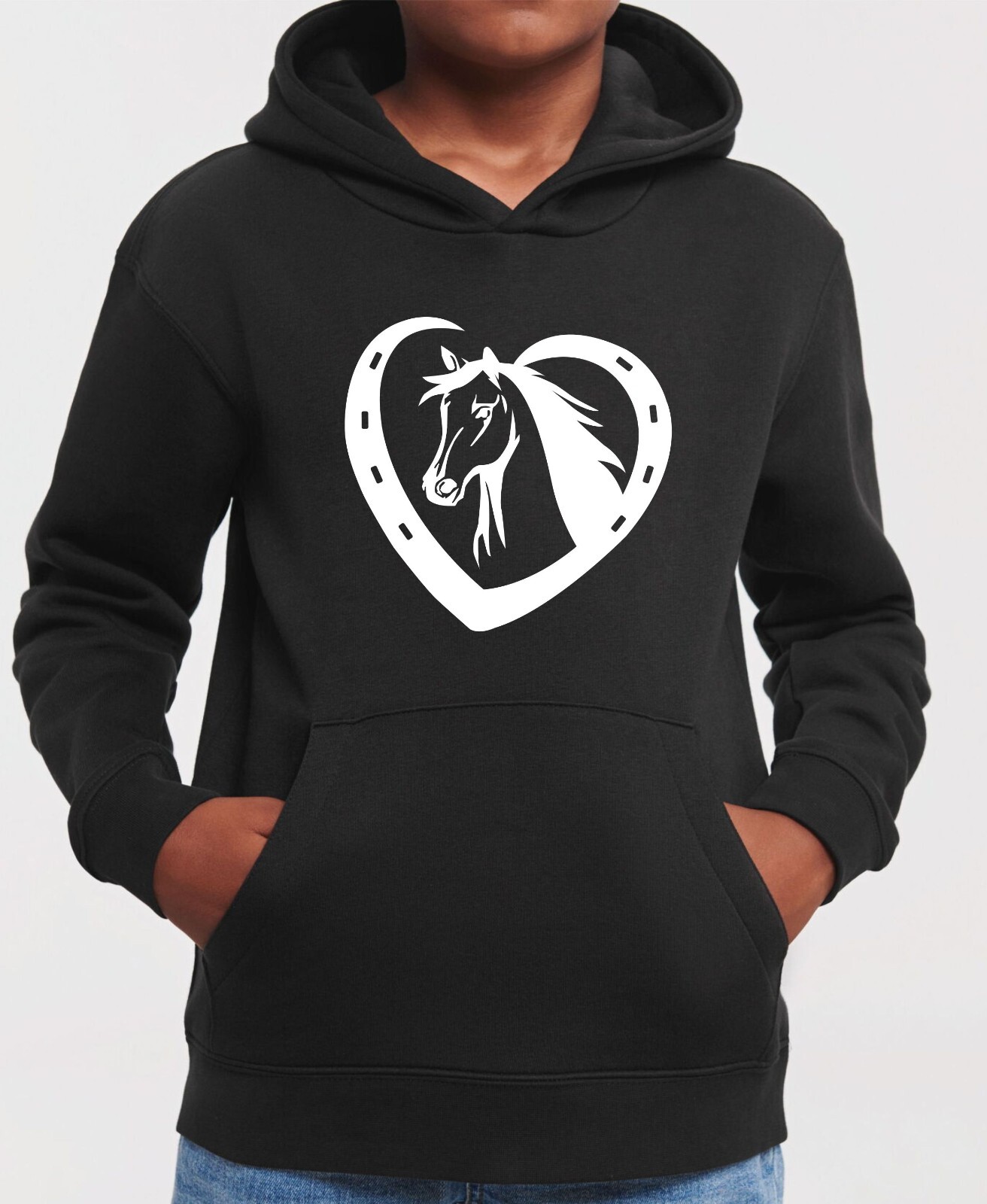 FELPA CON CAPPUCCIO CAVALLO A FORMA DI CUORE PONY LOVER EQUITAZIONE PANNOCCHIA ADULTI BAMBINI UNISEX TOP