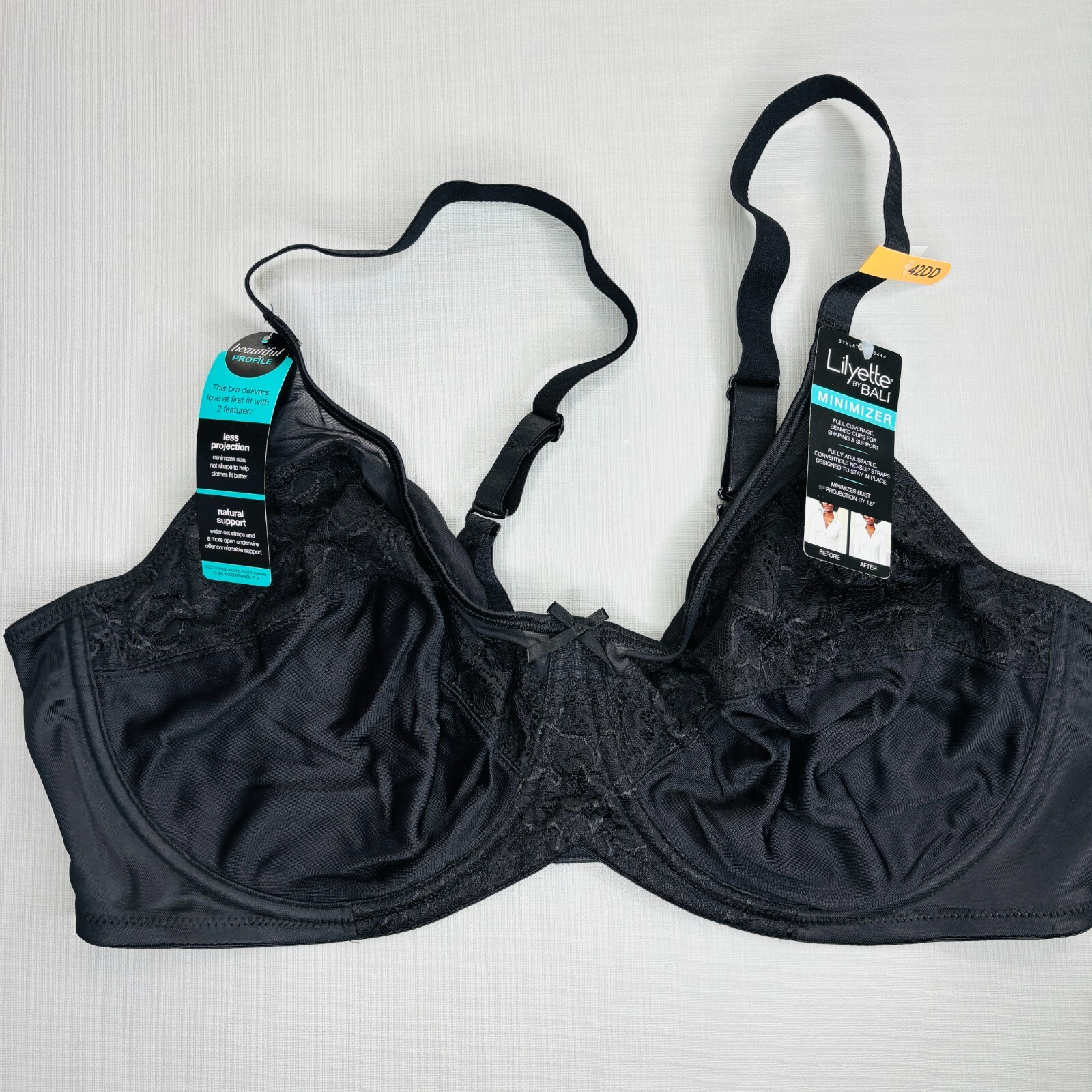 NEW Lilyette Minimizer Bra 42DD Underwire Black Satin Soft Cup Adjustable 0444 eBay