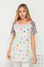 Honeyme Short Sleeve Stars & Leopard Top NWT Size  Medium