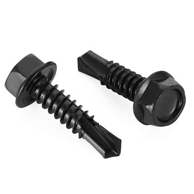100 Pack 10 x 3 4 Black Hex Washer Head Self Drilling Screws 410 Stainless Steel