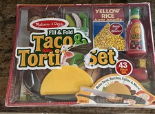 NEW MELISSA  DOUG Fill  Fold Taco  Tortilla 43 Pc. Set Pretend Play Ages 3 Up