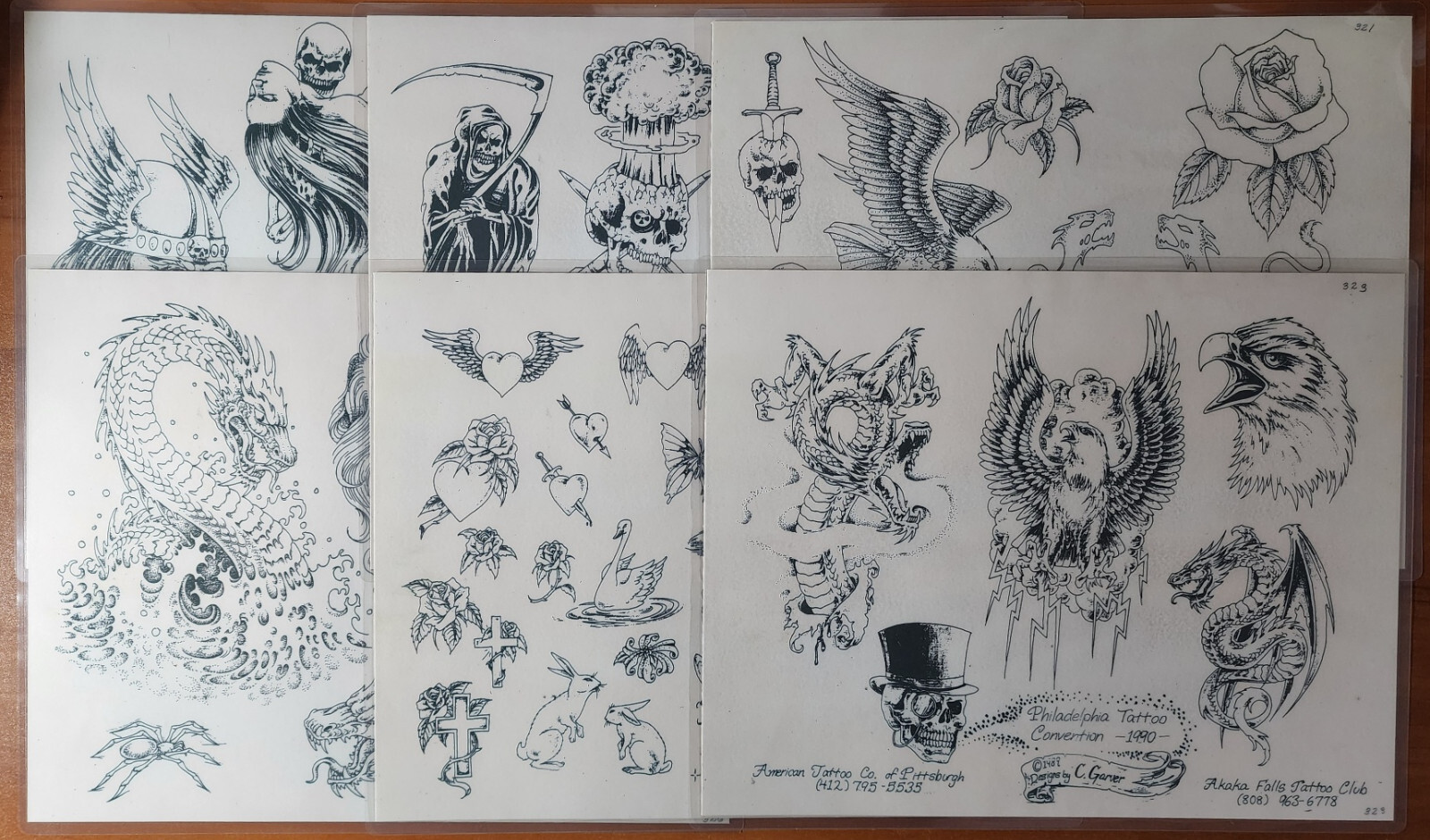 SET Of 4 Chris Garver Traditional Vintage Tattoo Flash Sheets Fun City NYC  2000 – Zambi Restaurant, image size:1600x941