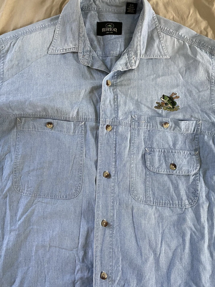 RedHead Fishing Shirts L Camping Chambray Khaki Bass Blue Beige EUC Lot Of 2 - Image 2 of 4