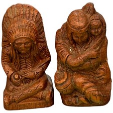 Vintage Chief Indian Baby Papoose Native Carved Teepee Salt and Pepper Shakers