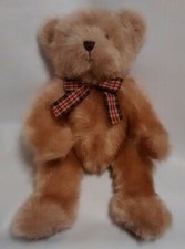 FAO Schwarz Plush Teddy Bear Long LIght Brown Fur Plaid Bow 16" New York