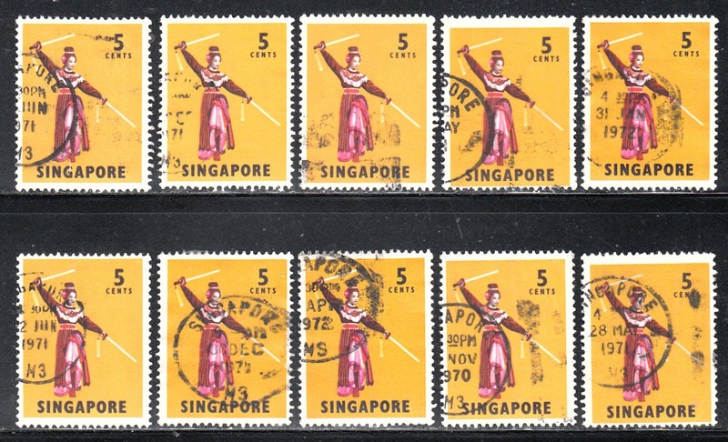 SINGAPORE 1968 LION DANCE 5c VALUE WHOLESALE LOT SCOTT 86 USED