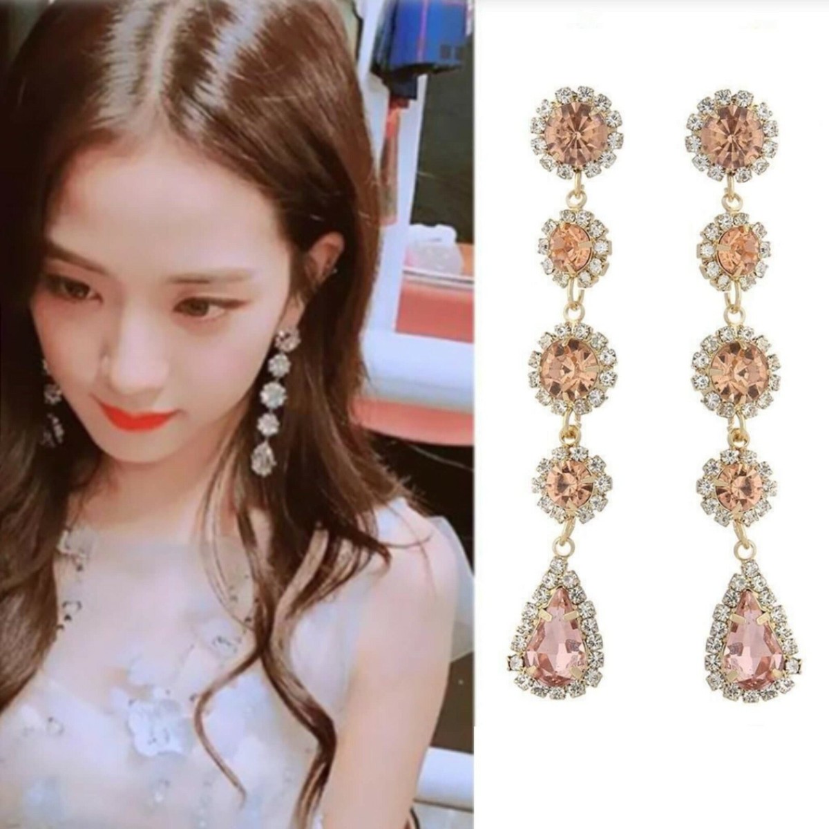KPOP Idol BLACKPINK Jisoo Long Champagne Party Drop Earrings