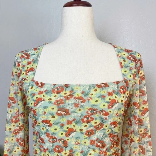 GANNI Women's Size 42 / US L (10-12) Meadow Celadon Green Mesh Ruched L/S Blouse - Picture 3 of 12