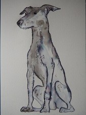 Disegno cane lavaggio inchiostro schizzo di un cane seduto su carta acquerello disegnato a mano