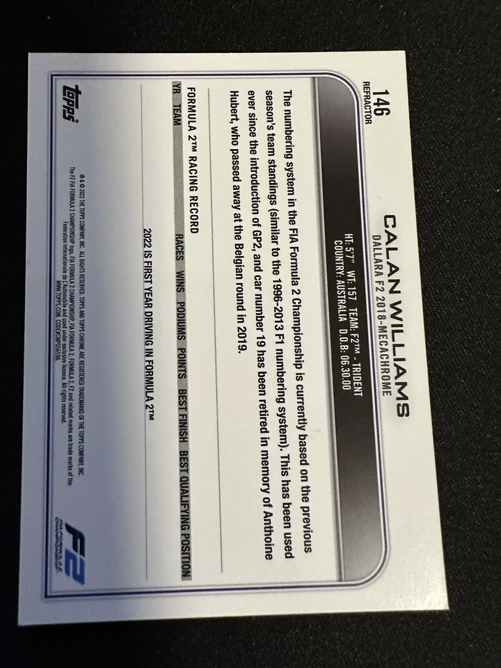 2022 Topps Chrome Formula 1 #146 Calan Williams CAR - Image 2 of 2