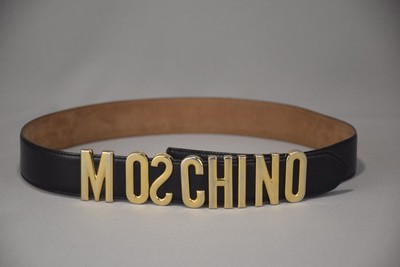 Auth MOSCHINO Womens Leather Belt Rare Gold Logo Monogram Redwall