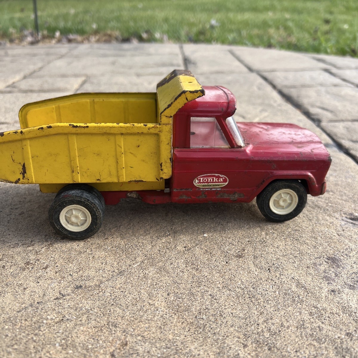 1960s Tonka Red Cab Yellow Toy Pressed Steel Dump Truck Vintage
