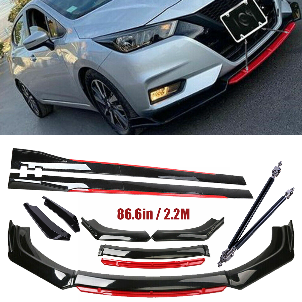 For Nissan Versa Front Bumper Lip Spoiler Splitter Side Skirt Body Kit Glossy
