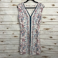 Loft White Paisley Floral Tie Waist Cap Sleeve Shirt Dress Medium NWT