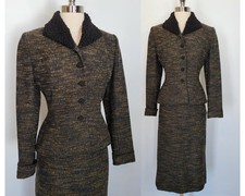 Gorgeous 1950s JOSELLI Wool Tweed Nip Waist Suit XS X-Small