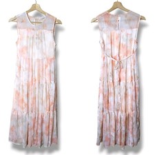 Calvin Klein Peach Floral Chiffon Midi Dress Soft Girl Tie Waist Tiered Size 2