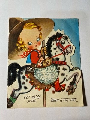 'Get Well Soon Dear Little Gird' Greeting Card Girl Riding Horse B. A. P. Co