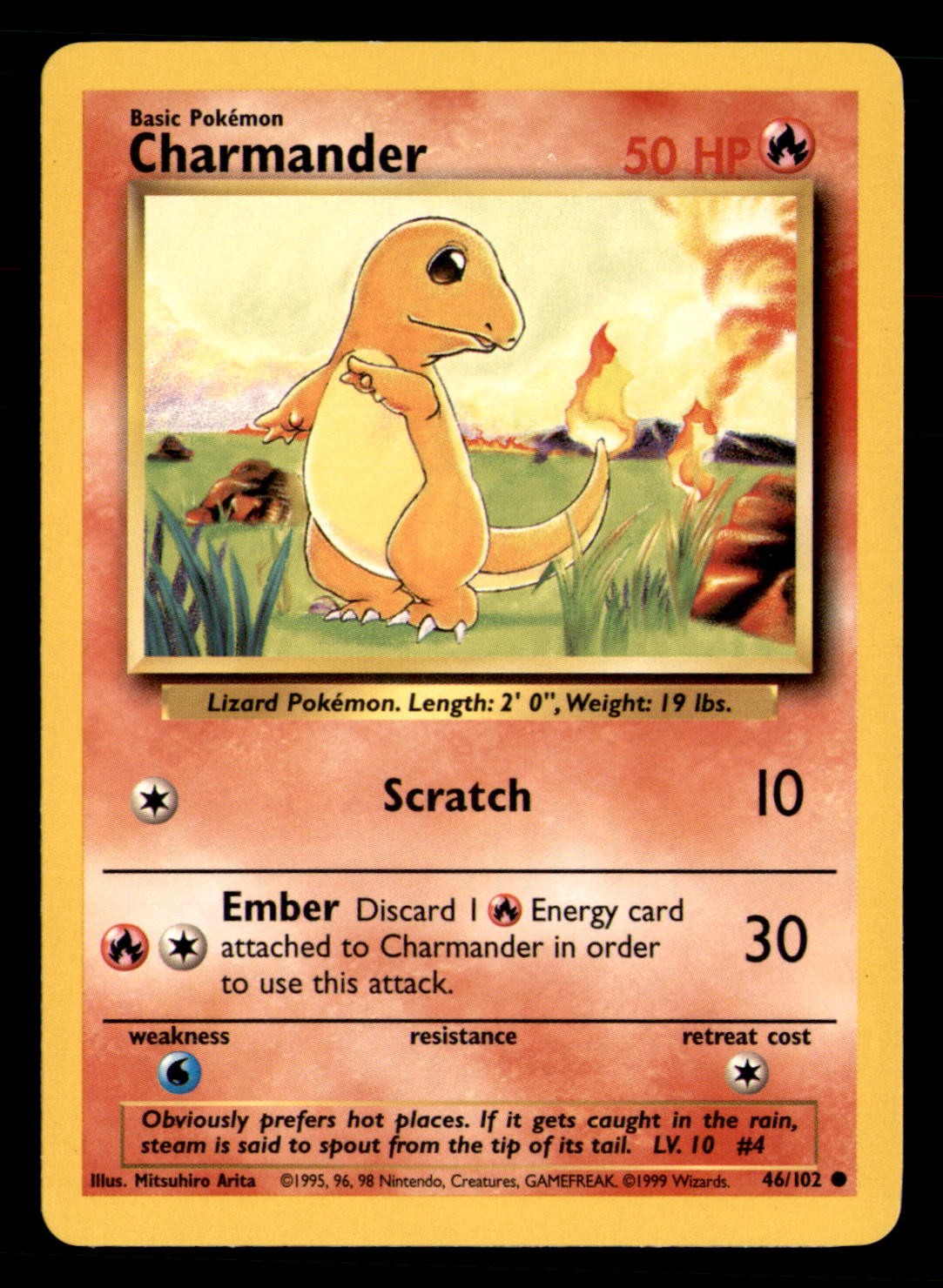 Charmander 46/102 Common Base Set Unlimited Pokemon Lightly Played